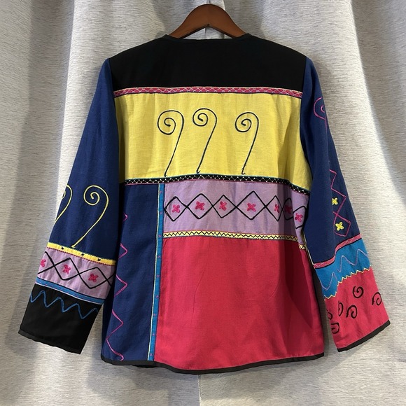 Alex Kim Jacket Womens Small Patchwork Art To Wear Embroidered Boho Retro - Picture 5 of 6